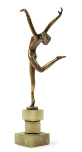 JOSEF LORENZL (1892-1950), dancer series, rare miniature bronze female statue on green onyx base, circa 1925, signed "Lorenzl, Made in Austria", 24cm high