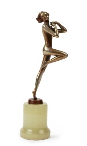 JOSEF LORENZL (1892-1950), dancer series, rare miniature bronze female statue on green onyx base, circa 1925, signed "Lorenzl, Made in Austria", 15cm high