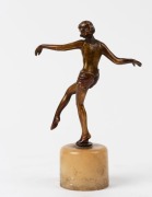 JOSEF LORENZL (1892-1950) (attributed), Art Deco miniature bronze statue of a dancing woman on alabaster base, circa 1925, 17cm high - 2