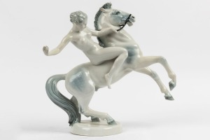 ROSENTHAL German porcelain figural group of a nude lady on horseback, stamped "Rosenthal, Germany, U.S.-Zone", ​​​​​​​37cm high