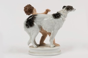 ROSENTHAL German porcelain figural group of a nude boy and dog, factory mark to base, ​​​​​​​17cm high