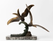 A French Art Deco seagull statue, patinated spelter on marble base, circa 1930, 44cm high, 56cm wide - 2