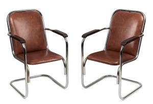 MARCEL BREUER style chrome and leather armchairs, ​​​​​​​89cm high, 55cm across the arms