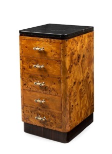An Austrian Art Deco five drawer lingerie chest, Karelian birch and macassar ebony, circa 1925, 80cm high, 42cm wide, 48cm deep