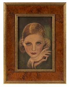 ARTIST UNKNOWN, portrait of Greta Garbo, oil on canvas, signed lower left "L. Mc. 1932", titled in pencil verso, 30 x 20cm, 45 x 35cm overall