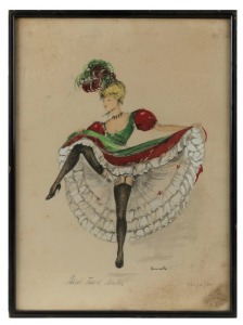 JANICOTTE, Paris French Cancan, two watercolours, signed and titled in the lower margins, 38 x 27cm each