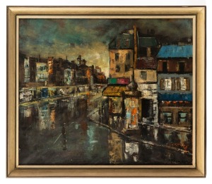 P. THOMSON, (Parisian Street Scene), oil on canvas board, signed lower right "P. Thomson", 47 x 55cm, 55 x 63cm overall