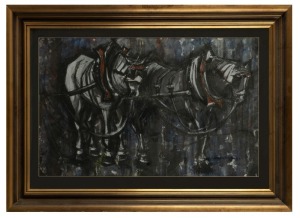 ARTIST UNKNOWN, (Draft Horse Team), watercolour, signed lower right (illegible), ​​​​​​​43 x 67cm, 63 x 87cm overall