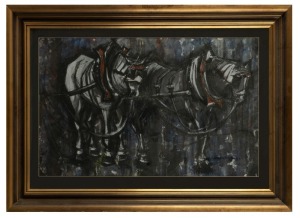 ARTIST UNKNOWN, (Draft Horse Team), watercolour, signed lower right (illegible), 43 x 67cm, 63 x 87cm overall