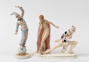 Three Continental Art Deco porcelain statues, the largest 20cm high