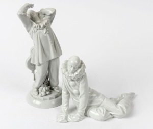 ROSENTHAL two white porcelain Pierrot statues (one reclining), the larger 27cm high