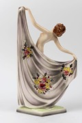 GOLDSCHEIDER Austrian porcelain statue of a dancing female nude with floral shawl adorned with opium poppies, black factory mark "Goldscheider, Wien, Made in Austria, Hand Decorated", 40.5cm high - 2