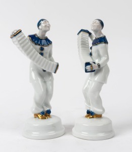 ROSENTHAL German Art Deco pair of porcelain statues of accordion players, green factory marks to bases, signed "A. Cousmann", 19cm high