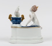 ROSENTHAL German porcelain statue of a female nude with parrot and urn, green factory mark&nbsp;to base, signed&nbsp;"A. Oppel", 17cm high - 2