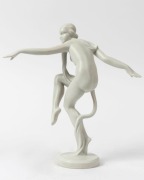 HEREND Hungarian white porcelain statue of a dancing woman in the Art Deco style, blue factory mark to base, 21cm high - 2