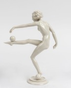 HUTSCHENREUTHER German white porcelain statue of a dancing female figure, green factory mark to base, 21cm high - 2