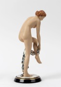 ROYAL DUX Czechoslovakian&nbsp;porcelain statue of a female nude with drapery, pink triangle mark to base, 21.5cm high - 2