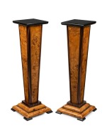 A pair of Austrian Art Deco pedestals,&nbsp;Karelian birch and macassar ebony, circa 1925, ​​​​​​​92cm high, 25cm wide, 25cm deep
