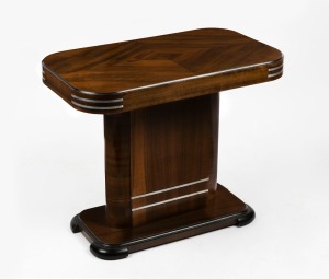 An Art Deco style walnut veneer occasional table, 62cm high, 74cm wide, 44cm deep