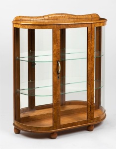 An Art Deco display cabinet, Karelian birch and glass with ivorine handle, mid 20th century, ​​​​​​​107cm high, 96cm wide, 32cm deep