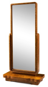 An Austrian Art Deco burr ash cheval mirror, circa 1925, 184cm high, 96cm wide, 44cm deep