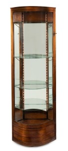 An antique Australian blackwood corner display cabinet, most likely a shop fitting, circa 1900, has been electrified for display. 206cm high, 70cm wide, 30cm deep