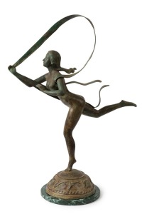 (After) PAUL MANSHIP (1885-1966) "Atlanta" cast bronze statue on green marble plinth, circa 1970, 93cm high overall