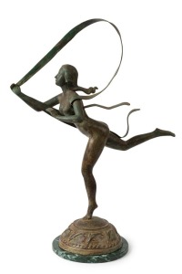 (After) PAUL MANSHIP (1885-1966) "Atlanta" cast bronze statue on green marble plinth, circa 1970, 93cm high overall