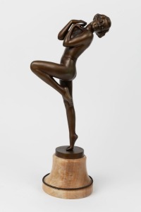 JOSEF LORENZL (Austria, 1892-1950) Art Deco bronze statue of a posing female nude on marble base, signed "Lorenzl", 55cm high overall