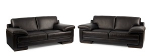 NATUZZI pair of Italian chocolate leather settees, ​​​​​​​85cm high, 203cm wide, 96cm deep