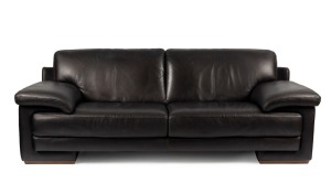 NATUZZI Italian chocolate leather settee, 85cm high, 233cm wide, 96cm deep