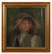 An antique lenticular print in original birdseye maple frame,19th century, 60 x 58cm overall