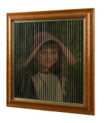 An antique lenticular print in original birdseye maple frame,19th century, 60 x 58cm overall - 3