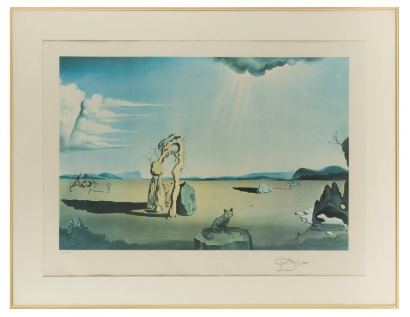 SALVADOR DALI (1904-1989), (surrealist landscape with fox), lithograph, 194/450, signed in pencil lower right, 58 x 80cm, 75 x 96cm overall