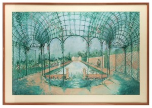 ARTIST UNKNOWN, (garden scene), watercolour, signed lower left (illegible), 77 x 118cm, 96 x 137cm overall