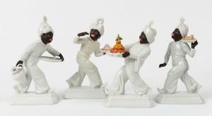 HUTSCHENREUTHER German porcelain group of four Blackamoor statues, signed "H. Meisel", green factory marks to bases, 19cm high