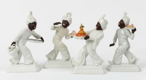 HUTSCHENREUTHER German porcelain group of four Blackamoor statues, signed "H. Meisel", green factory marks to bases, 19cm high