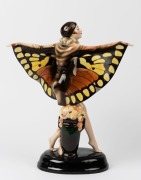 GOLDSCHEIDER Austrian Art Deco porcelain statue of the butterfly woman, signed "Lorenzl", black factory mark "Goldscheider, Wien, Made in Austria, Hand Decorated", 48cm high - 2