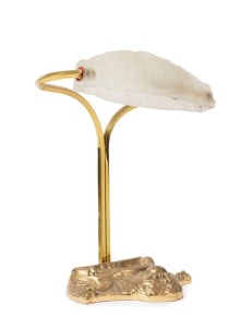 A French brass desk lamp with frosted glass shade, early to mid 20th century, 33cm high