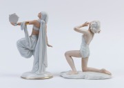Two Continental Art Deco statues of a bathing woman and an exotic dancer with tambourine, 19cm and 22cm high - 2