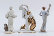 Group of three Continental Art Deco porcelain statues comprising dancer with tambourine, accordion player and skiing woman, the largest 22cm high - 2