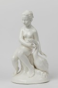 NORITAKE&nbsp;Japanese white porcelain statue of Leda and The Swan, black factory mark to base, 41cm high