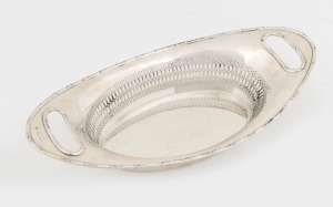 An English sterling silver breadbasket, early 20th century, (marks rubbed), 33.5cm wide, 302 grams