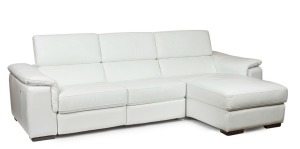 NATUZZI Italian white leather settee with return and adjustable headrests, 87cm high, 278cm across the arms, 170cm deep with return