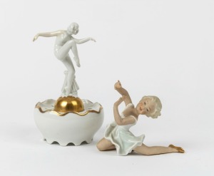 Two German porcelain figural ornaments, 20th century, the larger 14cm high