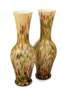 A pair of mottled Art Glass mantel vases. early to mid 20th century, 48cm high