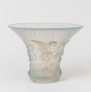 BAROLAC French opalescent glass vase with rose decoration, 18cm high, 24cm diameter