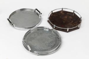 Three Art Deco serving trays, bakelite and silver plate, mid 20th century, the largest 30cm across the handles