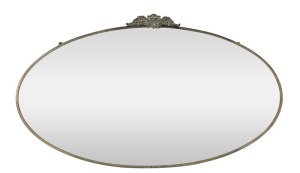 An Art Deco oval mirror with floral metal frame, circa 1925, 43 x 76cm