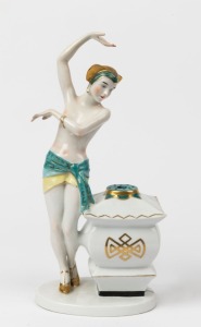 HEUBACH German porcelain "Aladdin" lamp, green factory mark to base, 30cm high
